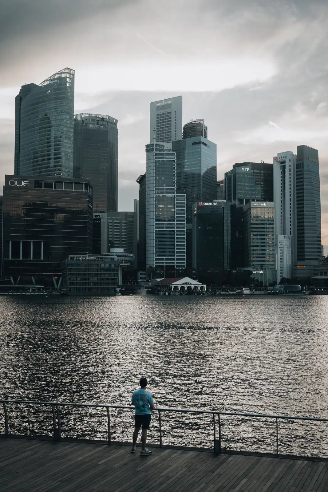 Singapore business district skyline at dusk